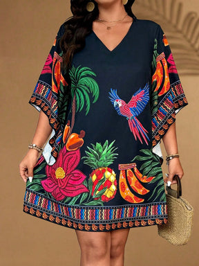 Vestido Curto Plus Size Estampado Tropical – Conforto e Estilo do G ao G4