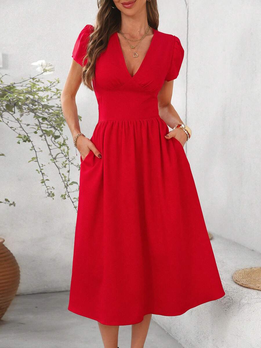 Vestido Elisa Casual Midi Assimétrico com Bolso