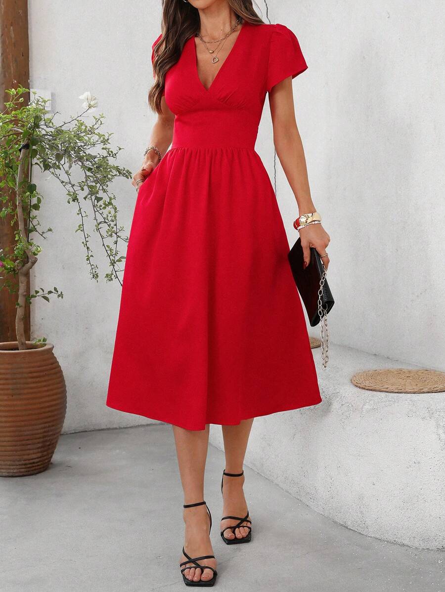 Vestido Elisa Casual Midi Assimétrico com Bolso