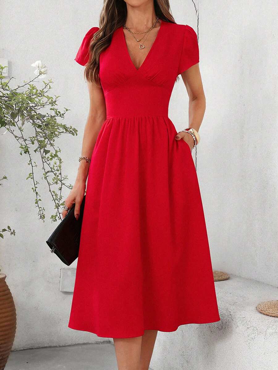 Vestido Elisa Casual Midi Assimétrico com Bolso