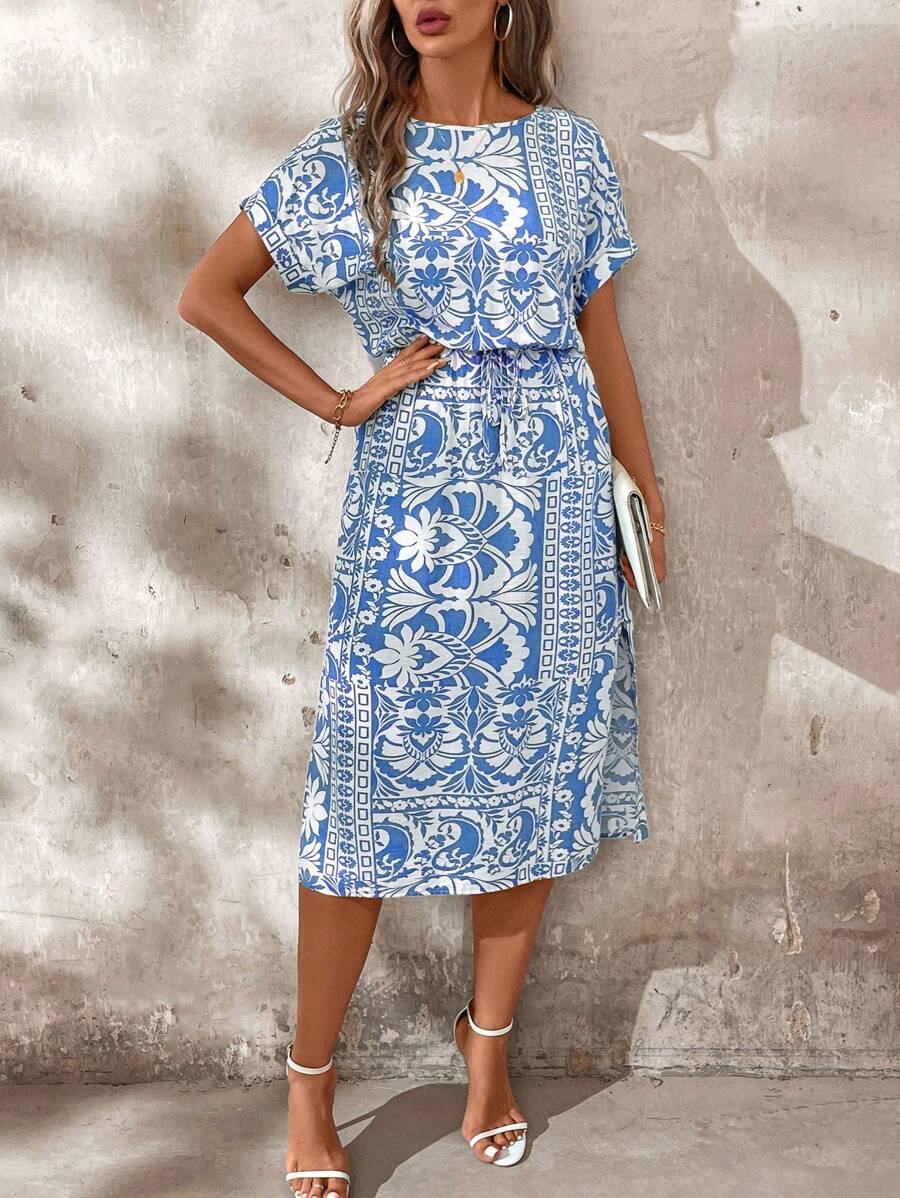Vestido Sofia Casual Midi Manga Morcego com Fenda