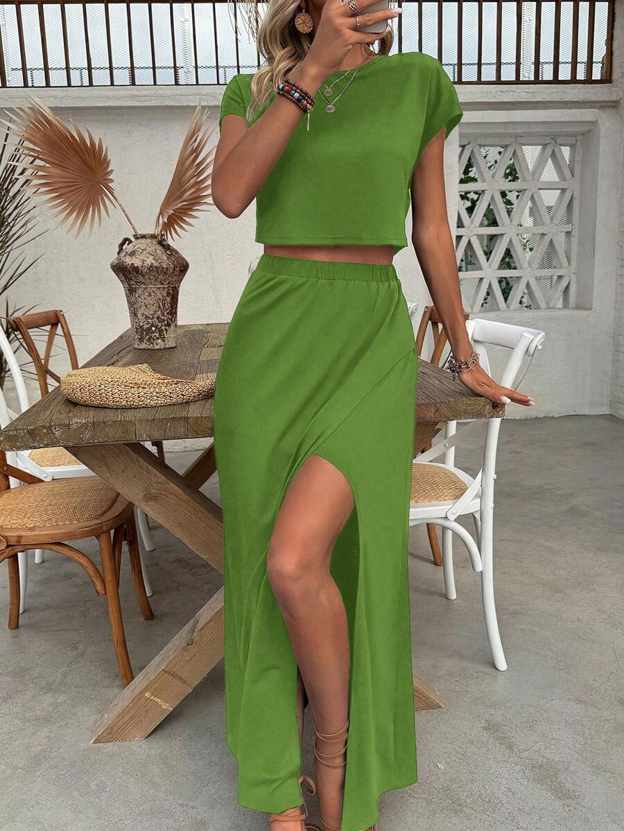 Conjunto Serena Top Cropped e Saia Fenda Alta