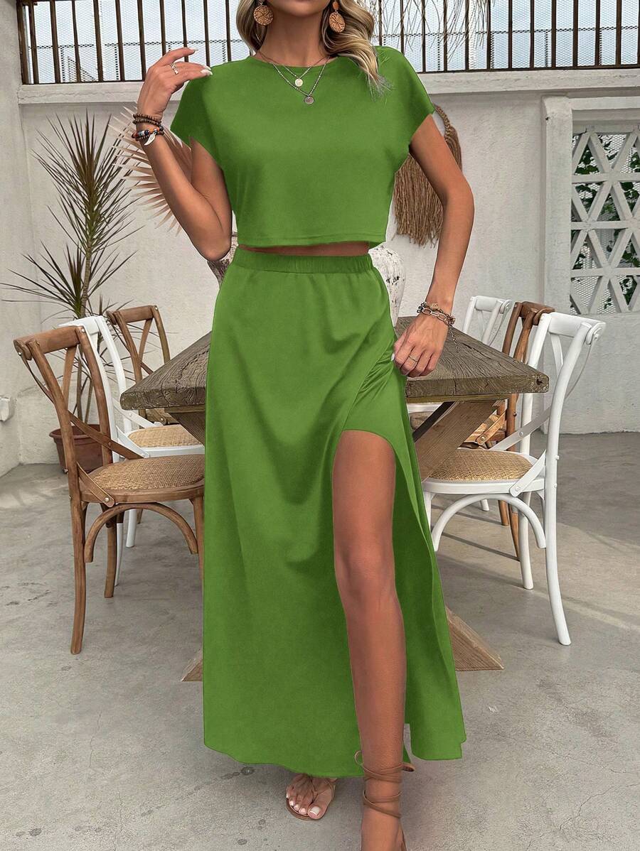 Conjunto Serena Top Cropped e Saia Fenda Alta