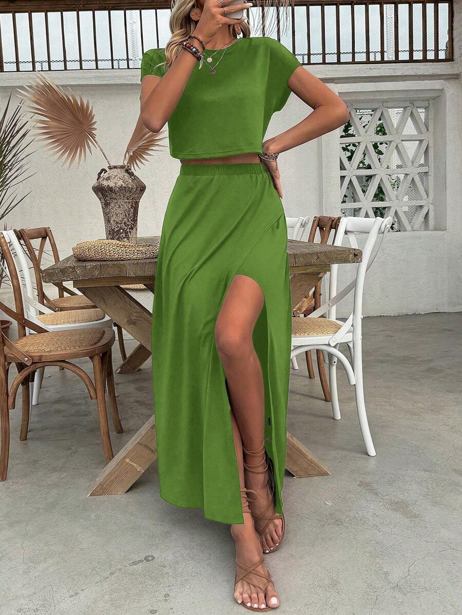 Conjunto Serena Top Cropped e Saia Fenda Alta