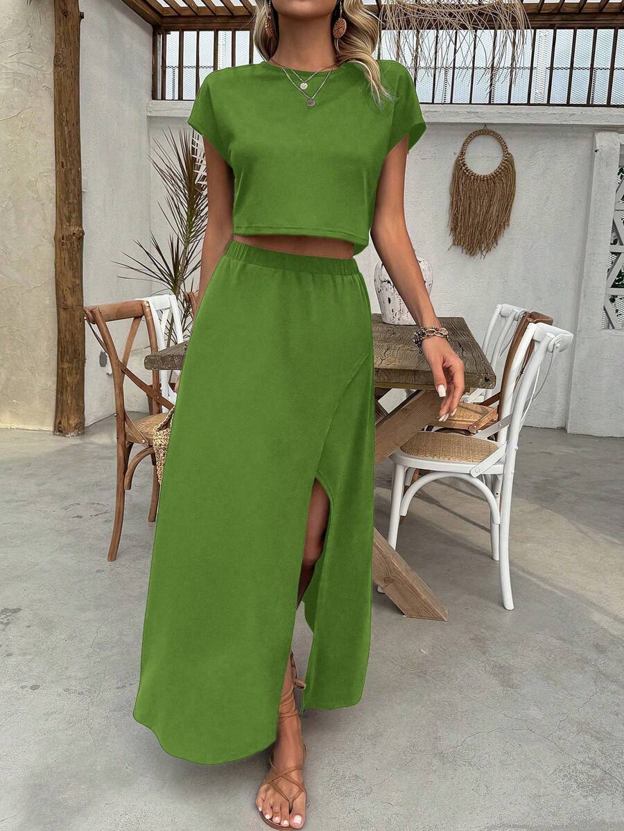 Conjunto Serena Top Cropped e Saia Fenda Alta