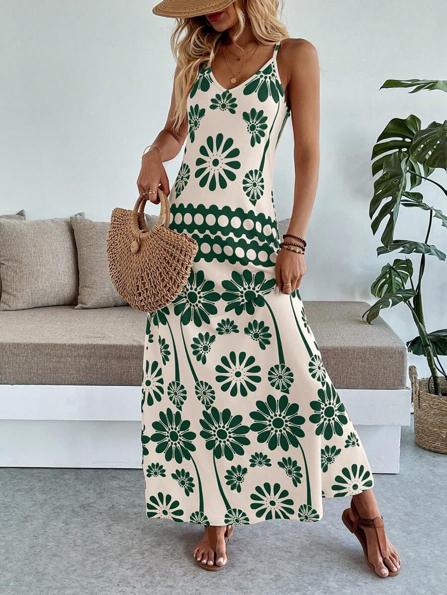 Vestido Maya Boho Longo Alça Fina Tropical