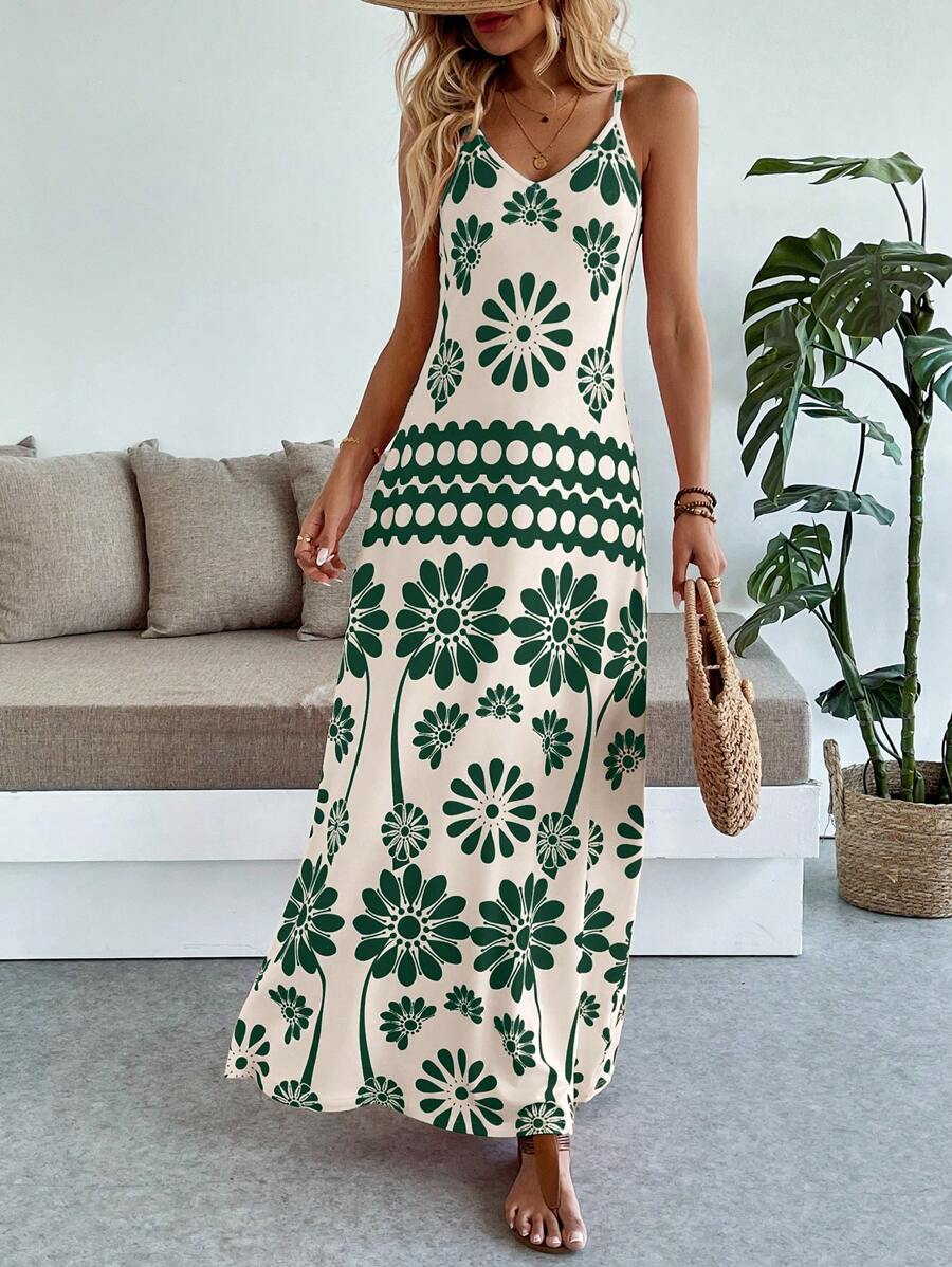 Vestido Maya Boho Longo Alça Fina Tropical