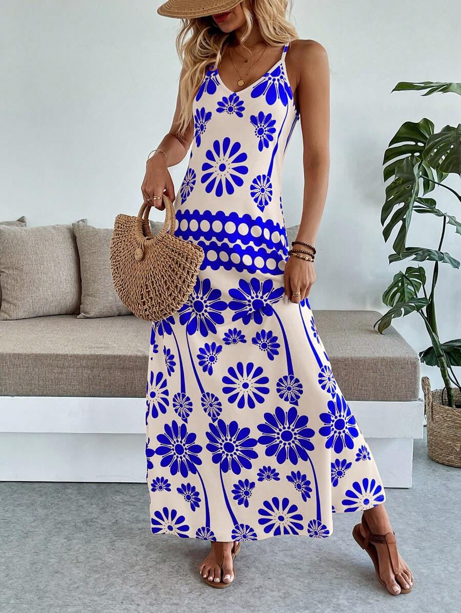 Vestido Maya Boho Longo Alça Fina Tropical