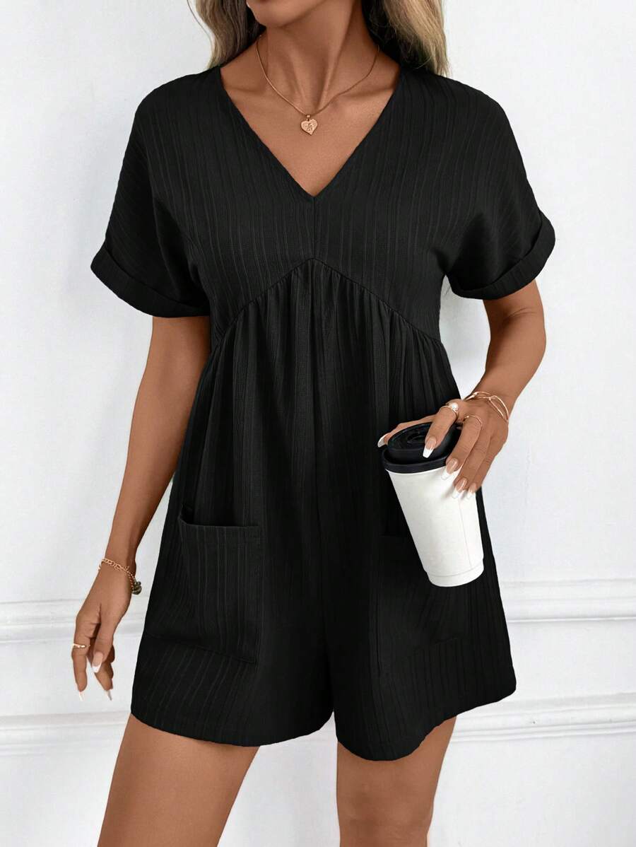 Macaquinho Laura Casual Jacquard Decote V