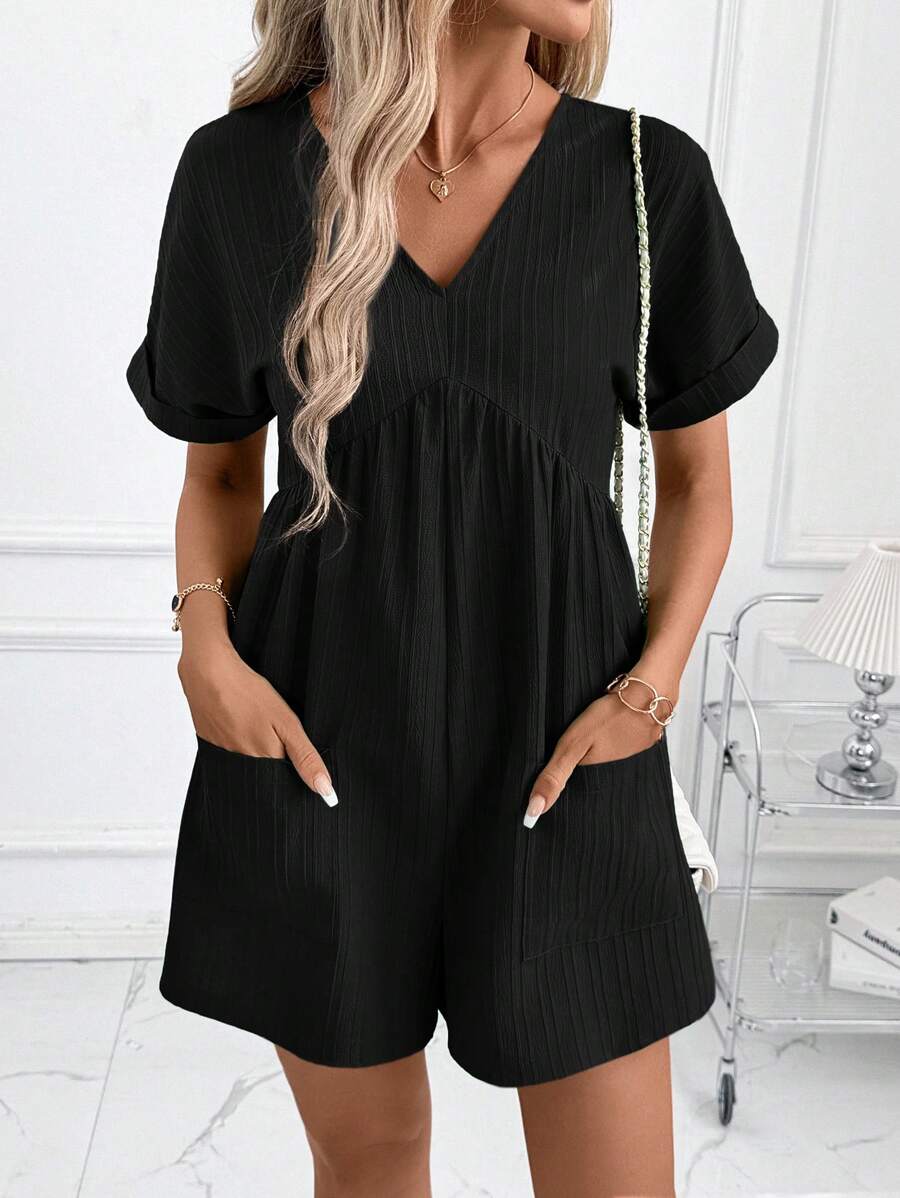 Macaquinho Laura Casual Jacquard Decote V