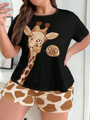 Pijama Plus Size Feminino Estampa de Girafa – Conforto e Diversão Nelima Moda (G1 ao G5)