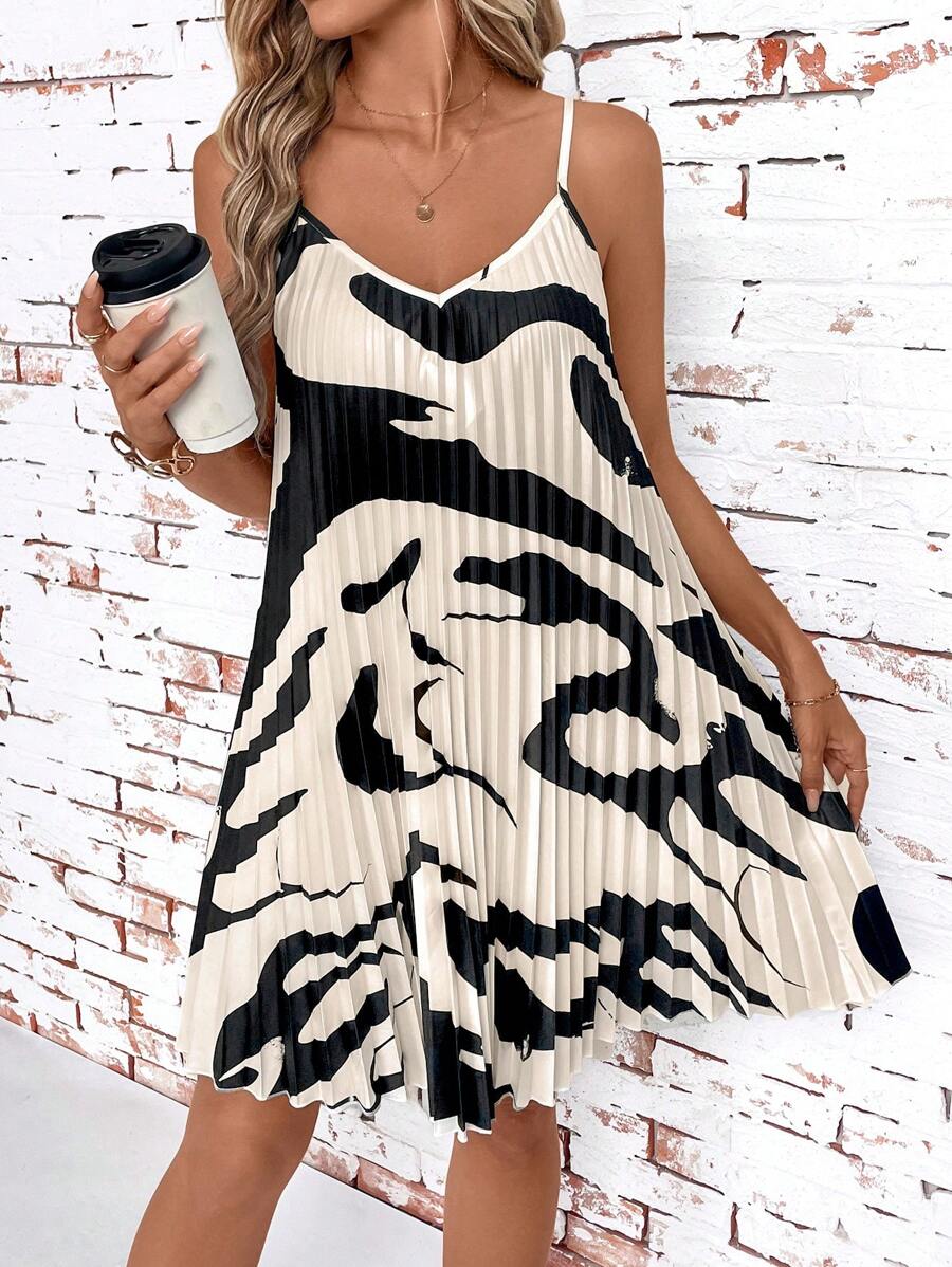 Vestido Coral Primavera Curto Plissado Alças Finas