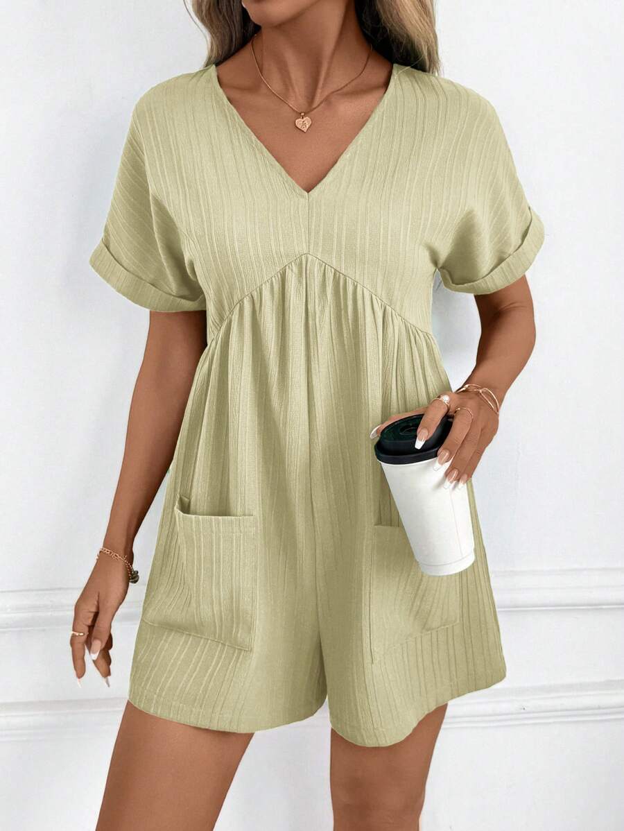 Macaquinho Laura Casual Jacquard Decote V