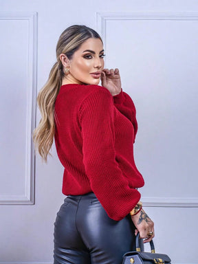 Blusa de Tricô Feminina Canelada com Gola Canoa