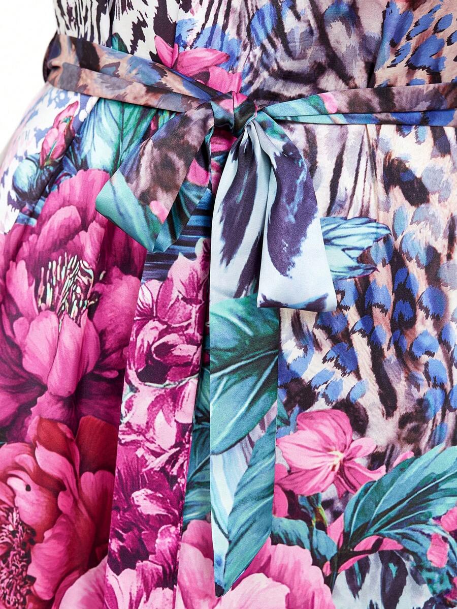 Vestido Camila Casual Midi Geométrico com Cinto