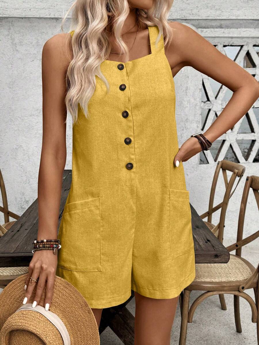 Macacão Emery Casual Verão Botão Único