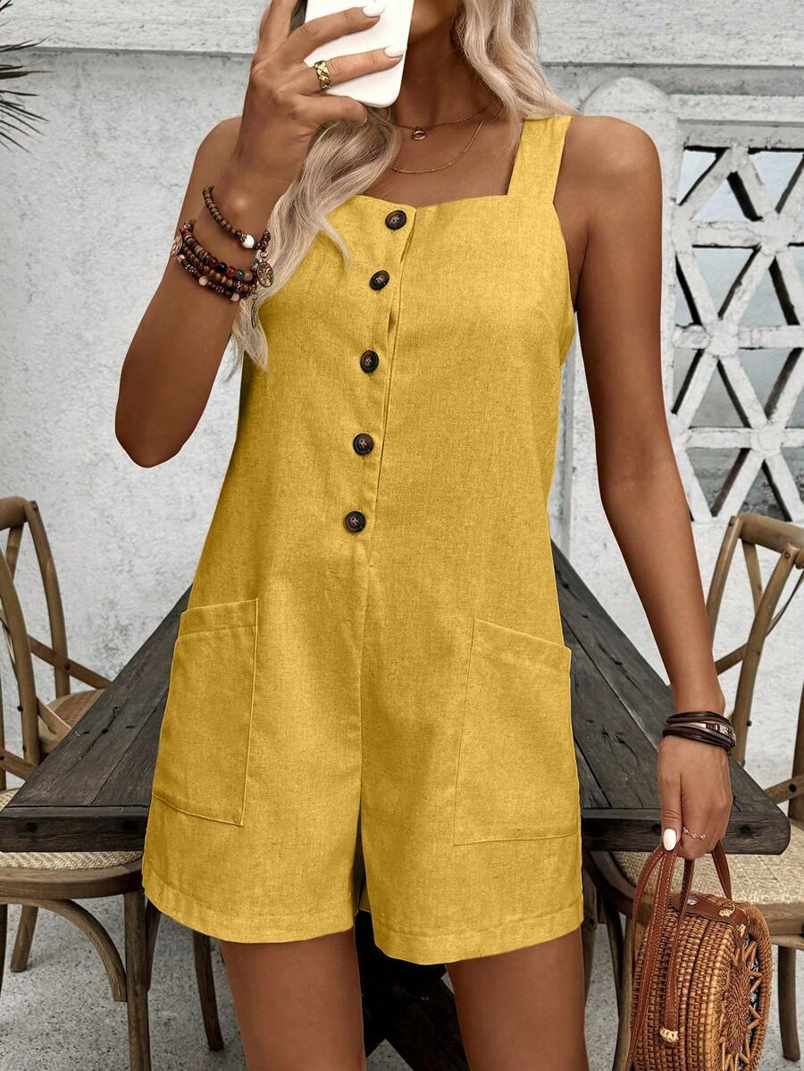 Macacão Emery Casual Verão Botão Único