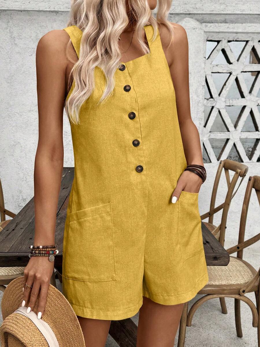 Macacão Emery Casual Verão Botão Único