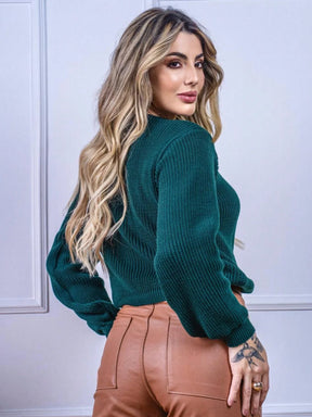 Blusa de Tricô Feminina Canelada com Gola Canoa