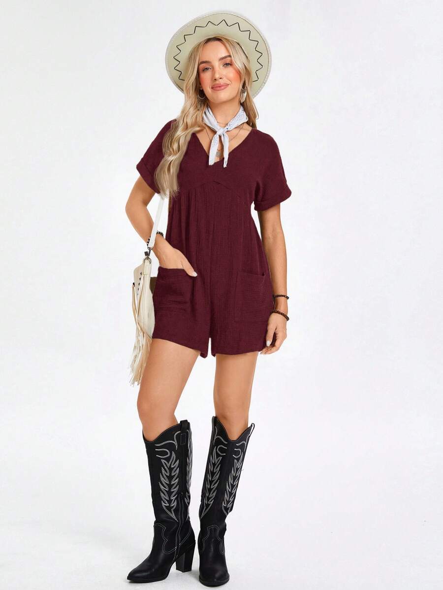 Macaquinho Laura Casual Jacquard Decote V