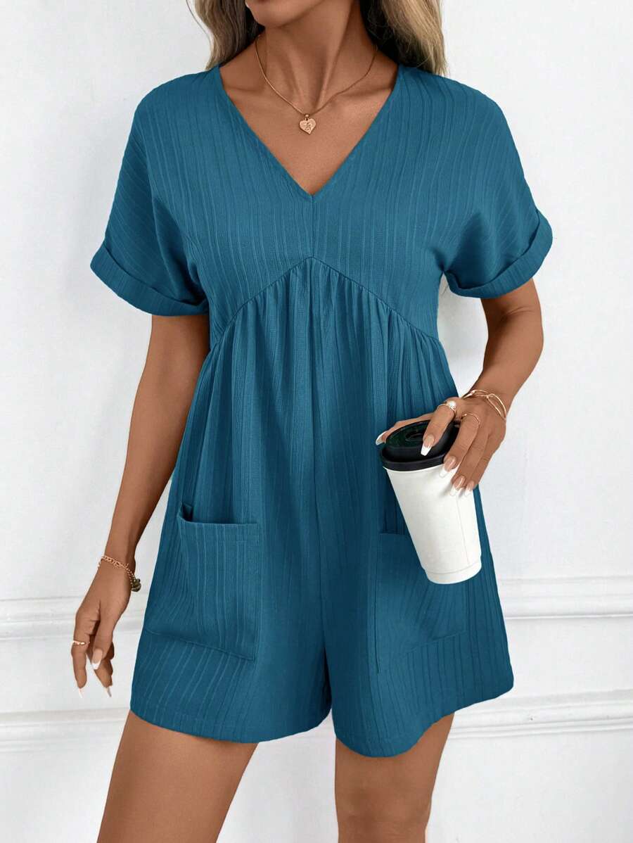 Macaquinho Laura Casual Jacquard Decote V