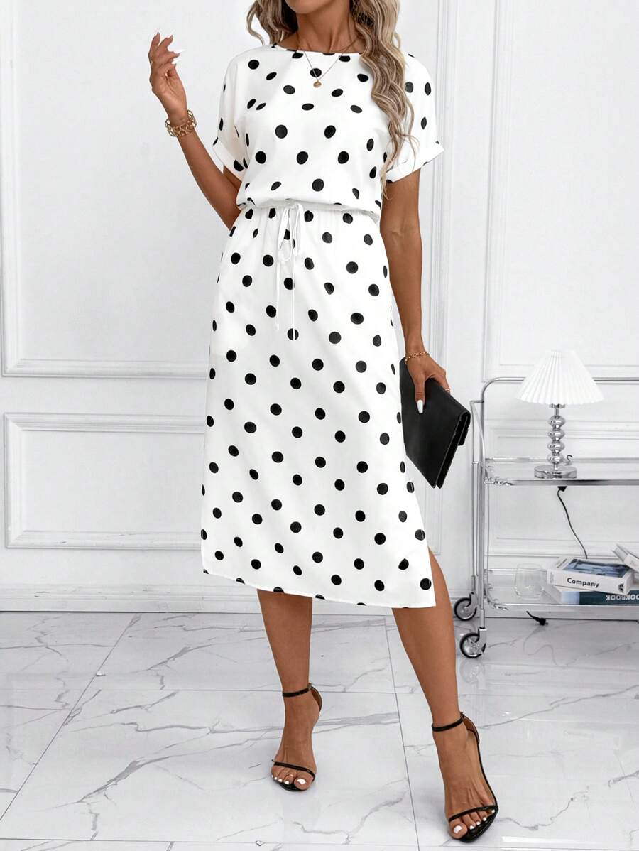 Vestido Sofia Casual Midi Manga Morcego com Fenda