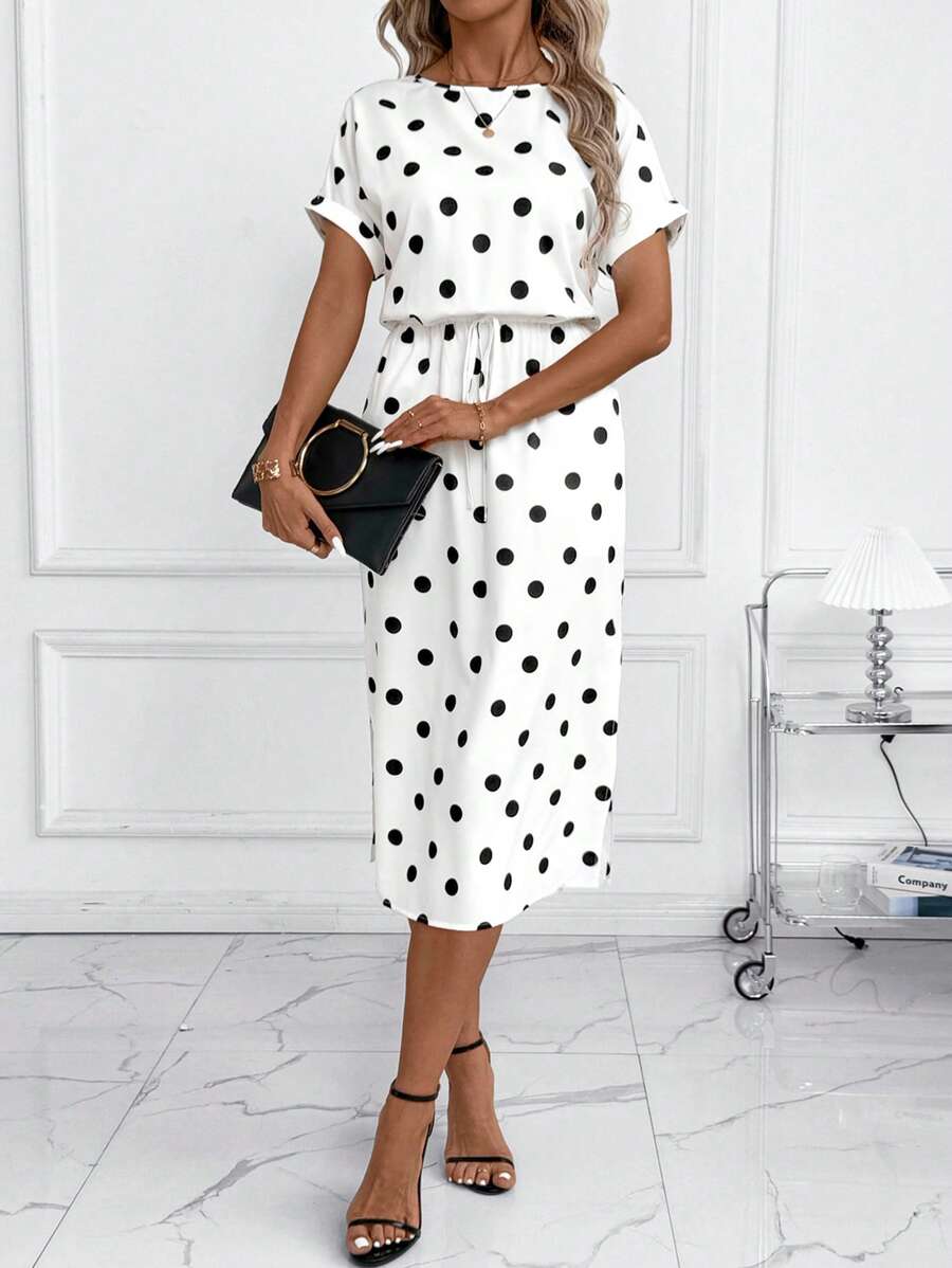 Vestido Sofia Casual Midi Manga Morcego com Fenda