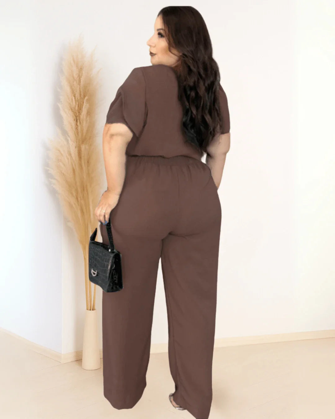 Conjunto Feminino Plus Size Marrom com Cintura Ajustável – Nelima
