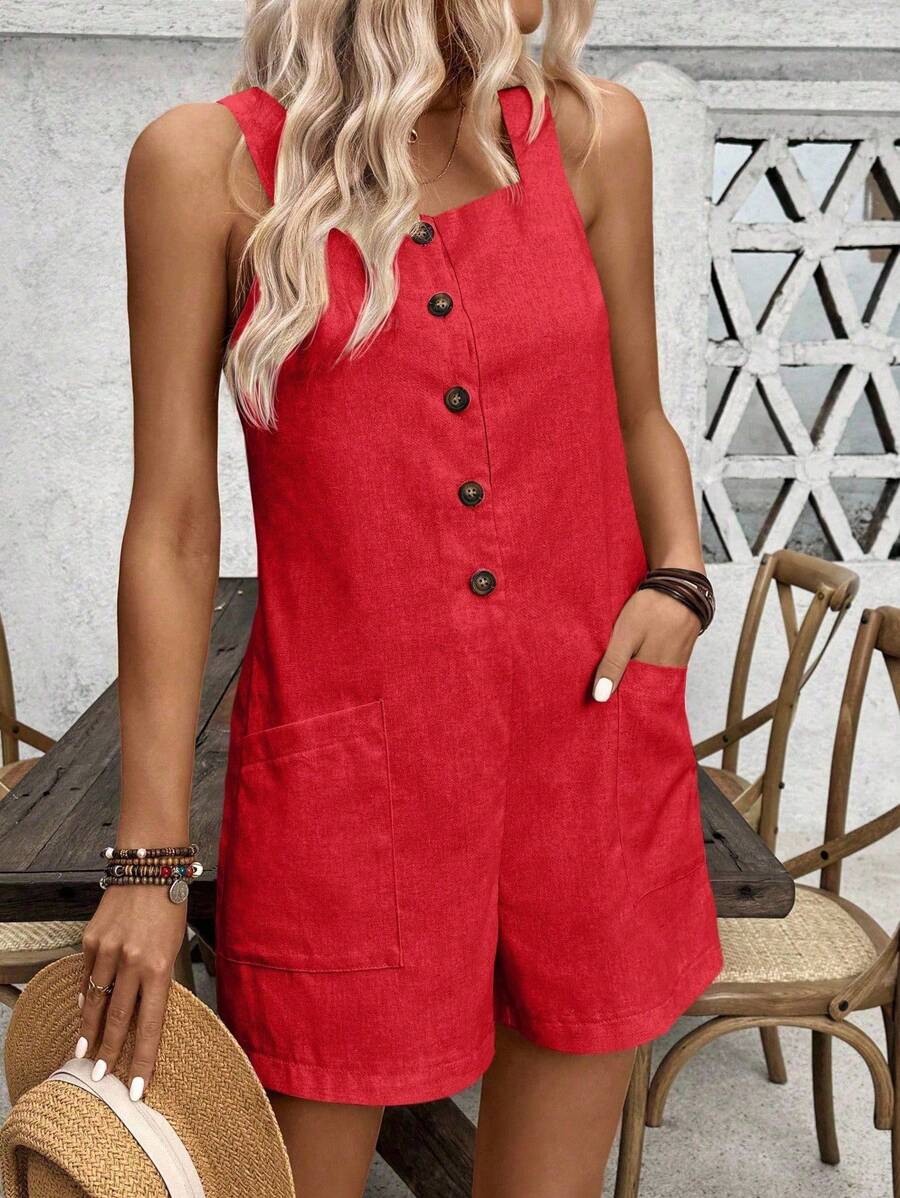 Macacão Emery Casual Verão Botão Único