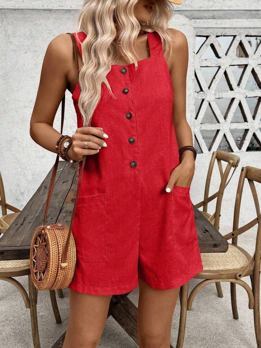 Macacão Emery Casual Verão Botão Único