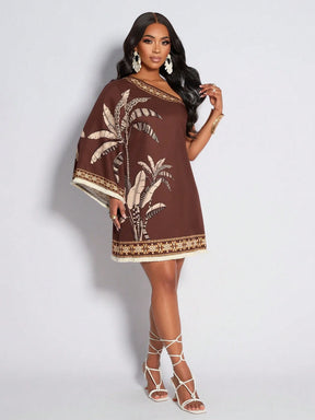 Vestido Curto Um Ombro Só Estampado Tropical – Elegância e Conforto do P ao XG | Nelima