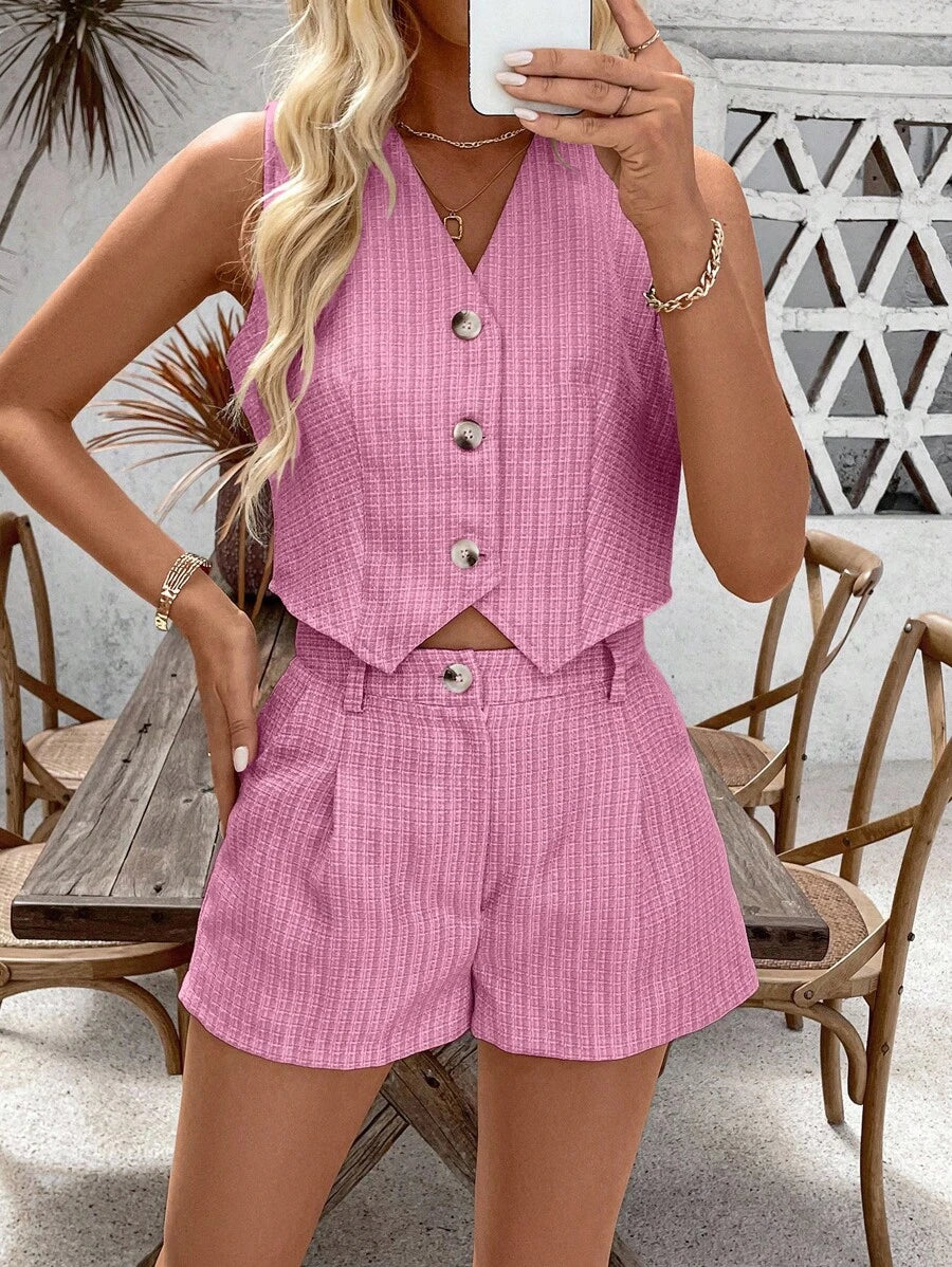 Conjunto Olivia Colete e Shorts Assimétrico