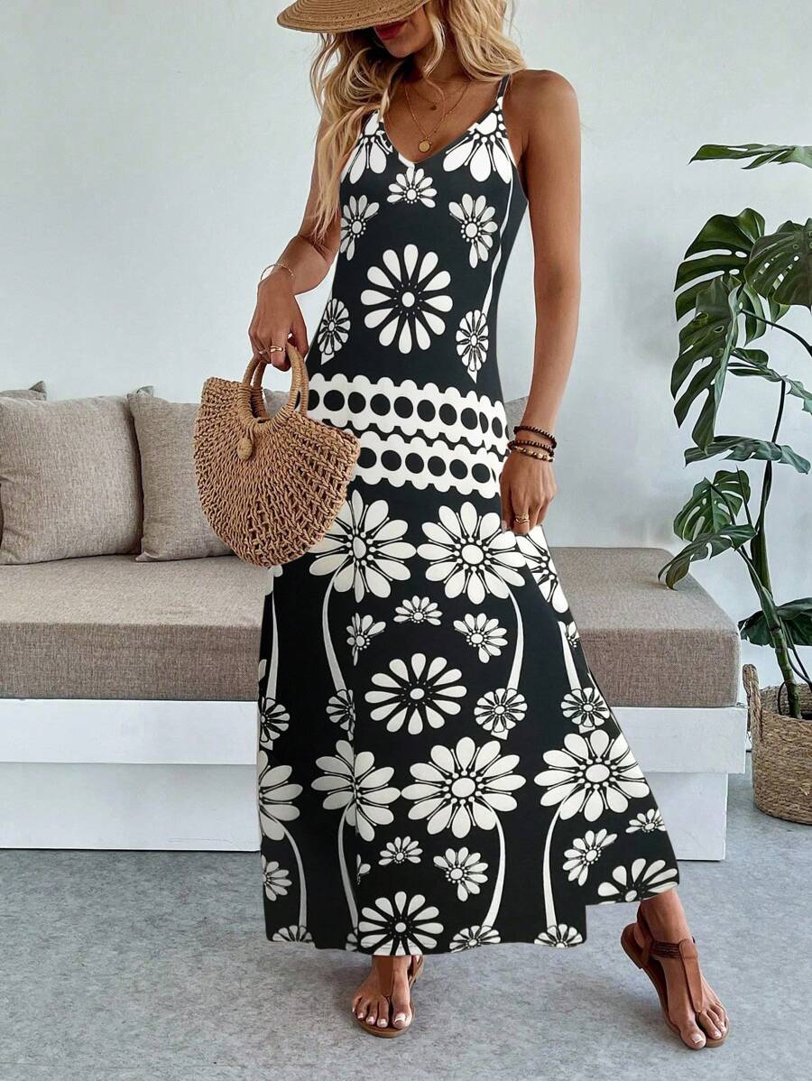 Vestido Maya Boho Longo Alça Fina Tropical