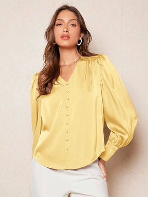Blusa Acetinada Amarelo em Cetim Feminina | Elegância do PP ao GG