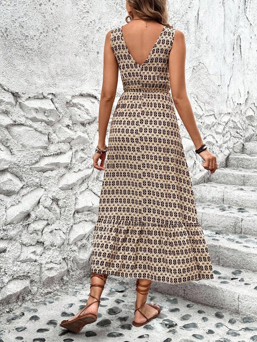 Vestido Clara Casual Longo Geométrico Sem Mangas