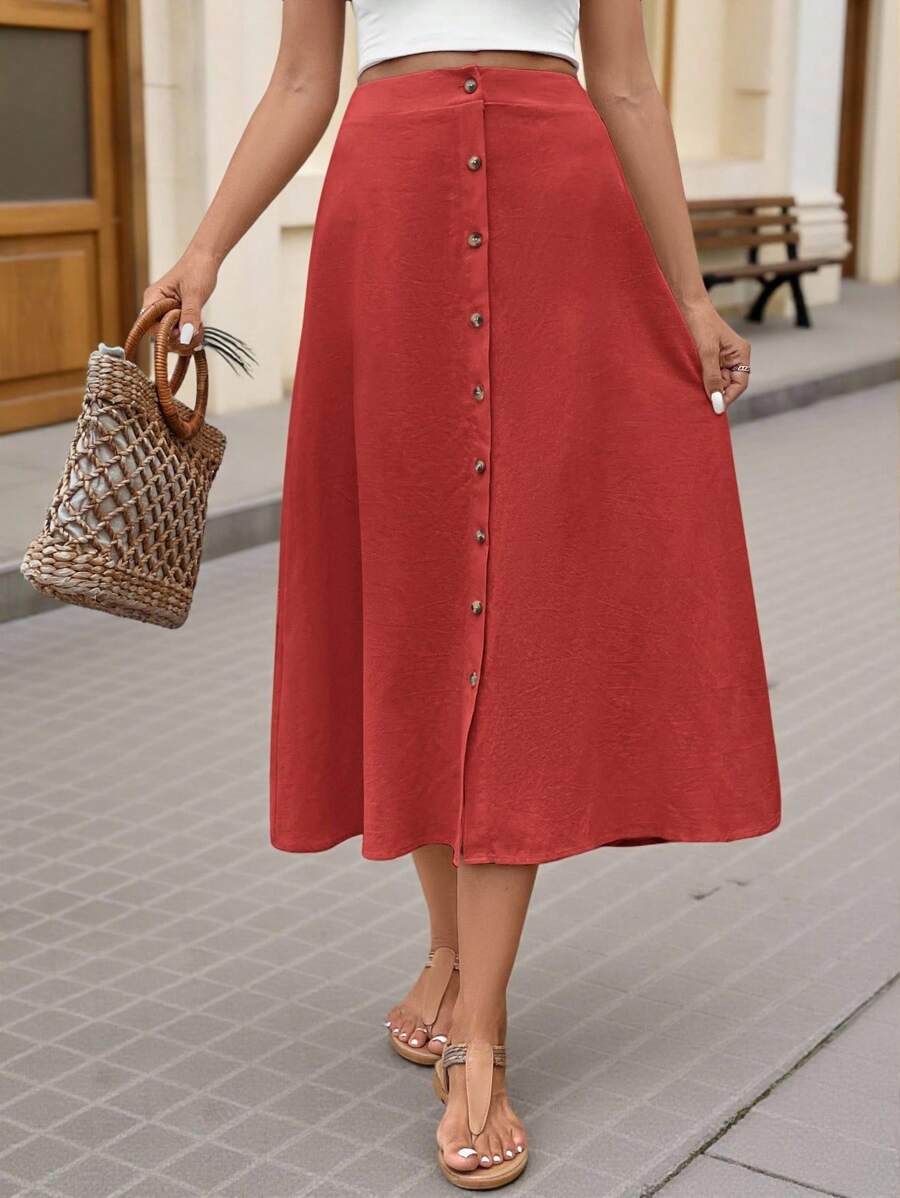 Saia Longa Brillora Botões Frontais Casual