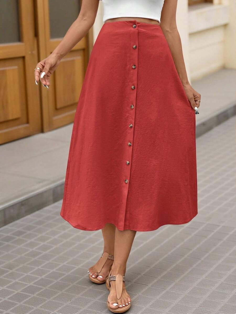 Saia Longa Brillora Botões Frontais Casual