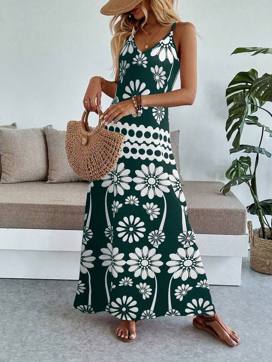 Vestido Maya Boho Longo Alça Fina Tropical