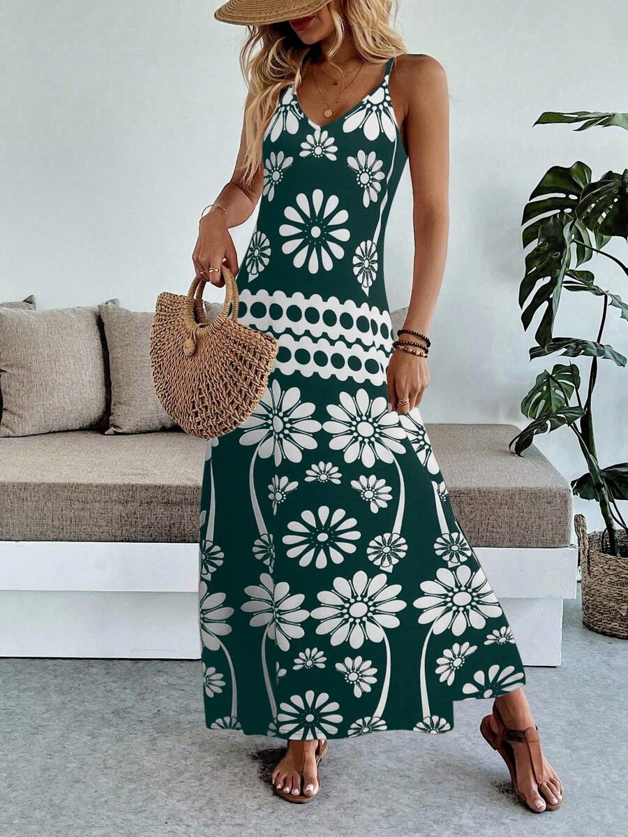 Vestido Maya Boho Longo Alça Fina Tropical