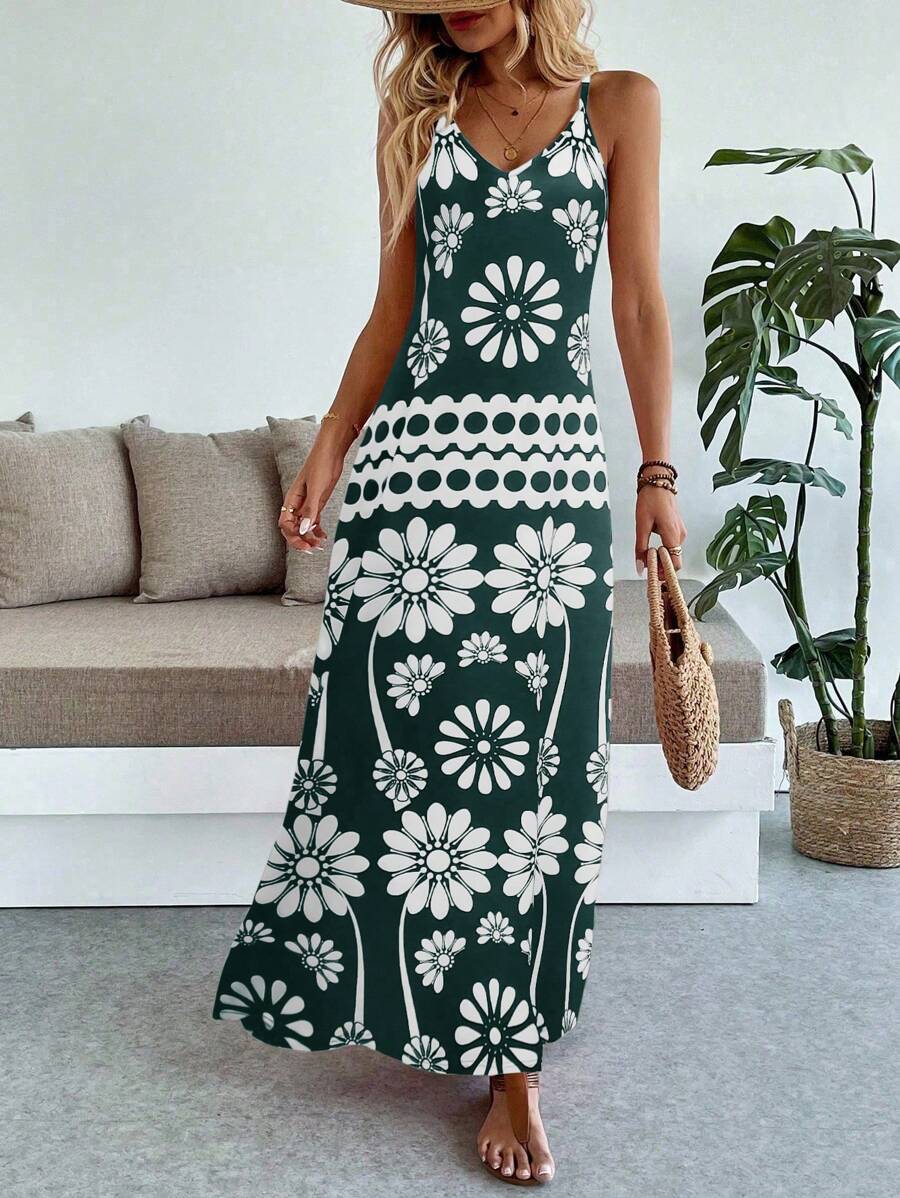 Vestido Maya Boho Longo Alça Fina Tropical