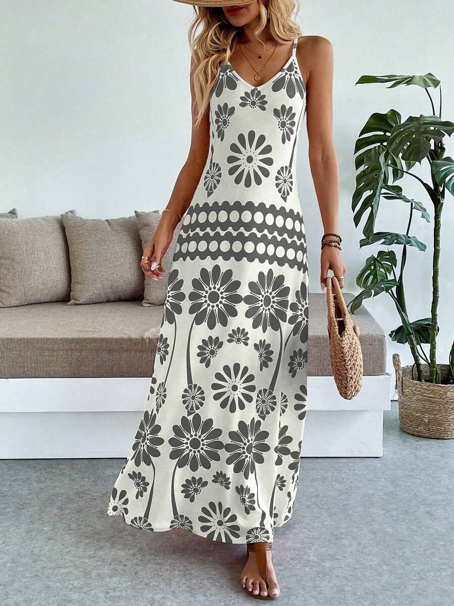 Vestido Maya Boho Longo Alça Fina Tropical