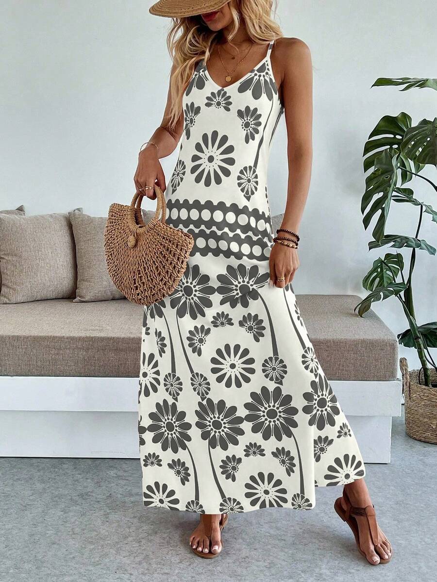 Vestido Maya Boho Longo Alça Fina Tropical