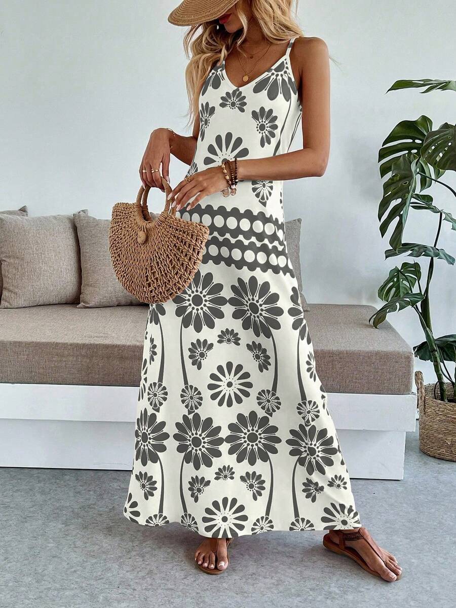 Vestido Maya Boho Longo Alça Fina Tropical
