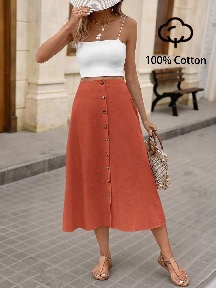 Saia Longa Brillora Botões Frontais Casual