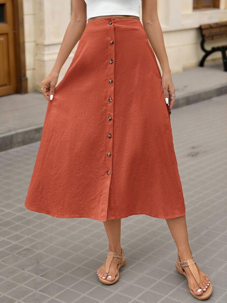 Saia Longa Brillora Botões Frontais Casual