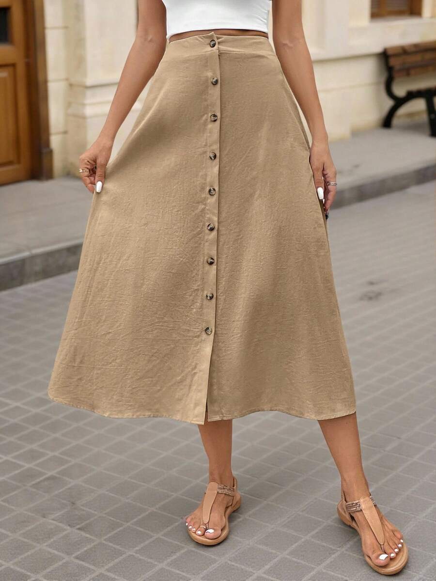 Saia Longa Brillora Botões Frontais Casual