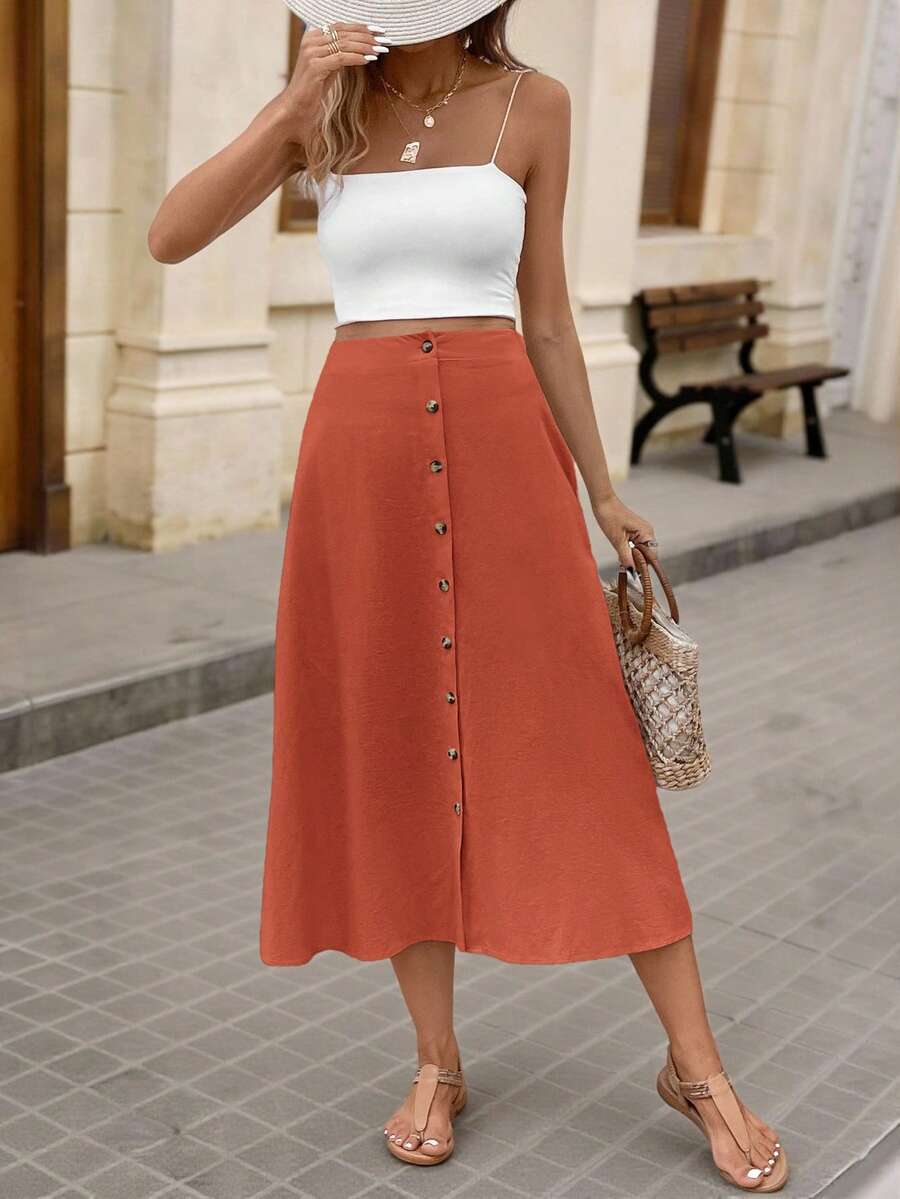 Saia Longa Brillora Botões Frontais Casual