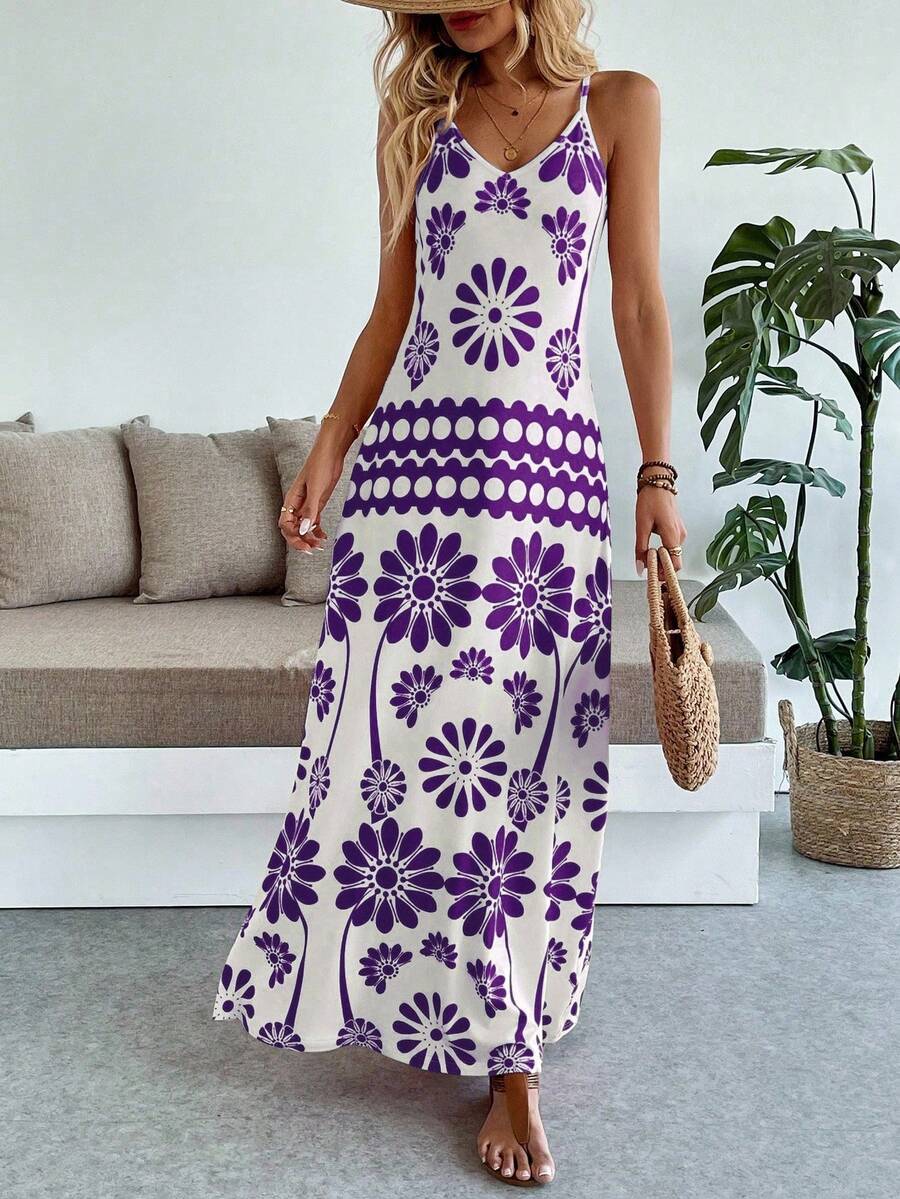Vestido Maya Boho Longo Alça Fina Tropical