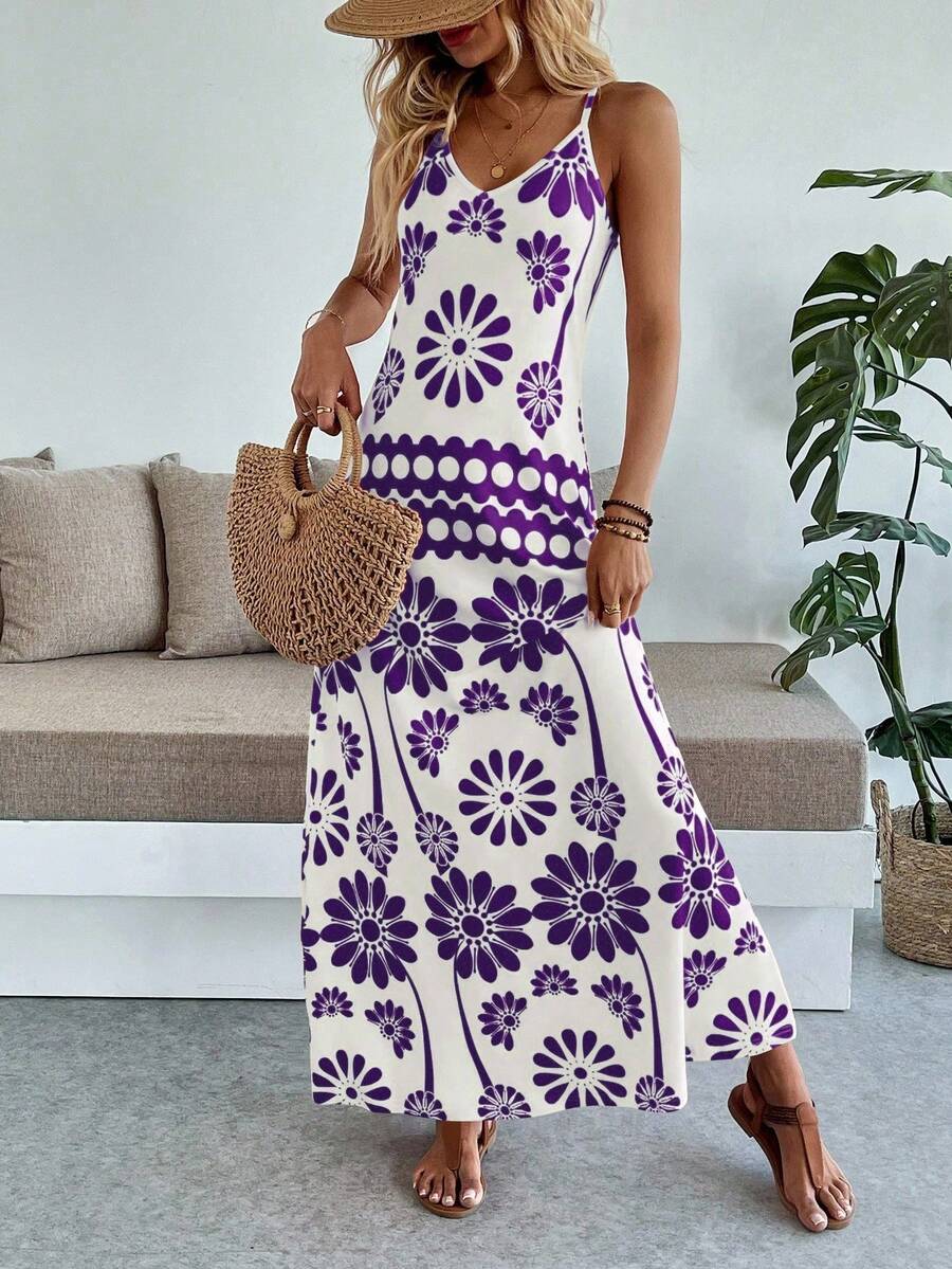 Vestido Maya Boho Longo Alça Fina Tropical