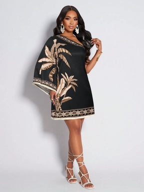 Vestido Curto Um Ombro Só Estampado Tropical – Elegância e Conforto do P ao XG | Nelima